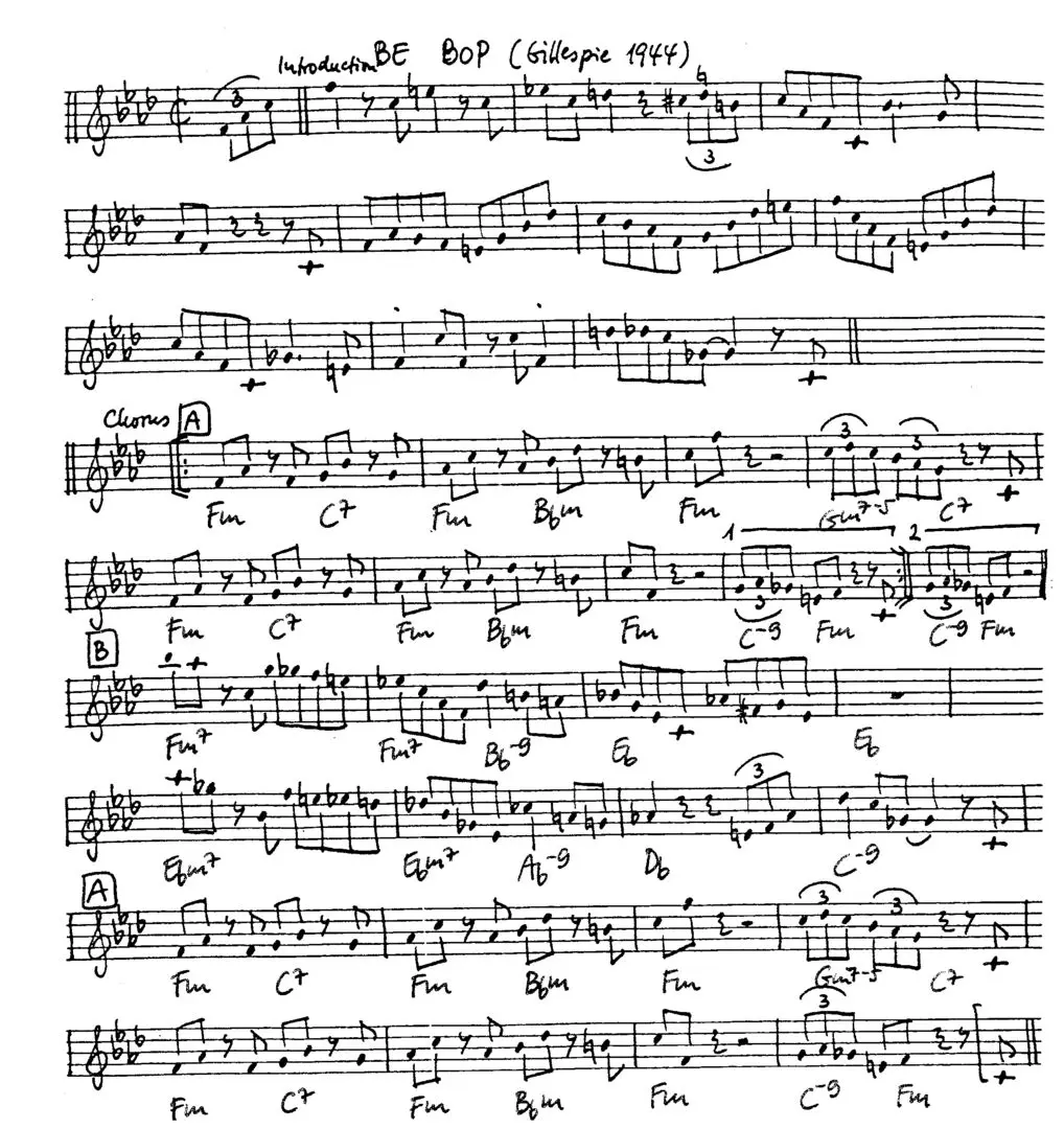 be bop free jazz leadsheet - Courtesy of the Jungle Jazz Band